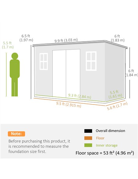 Outsunny 10 x 6 ft Resin Garden Shed, Outdoor Storage Shed with Floor, Windows, Lockable Doors and Vents, Dark Grey - pic 205319 | FastDaddyshop