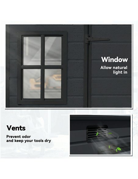 Outsunny 10 x 6 ft Resin Garden Shed, Outdoor Storage Shed with Floor, Windows, Lockable Doors and Vents, Dark Grey - pic 205321 | FastDaddyshop