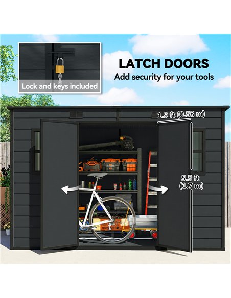 Outsunny 10 x 6 ft Resin Garden Shed, Outdoor Storage Shed with Floor, Windows, Lockable Doors and Vents, Dark Grey - pic 205322 | FastDaddyshop