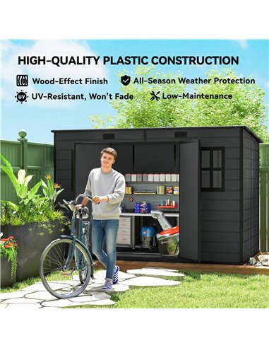 Outsunny 10 x 6 ft Resin Garden Shed, Outdoor Storage Shed with Floor, Windows, Lockable Doors and Vents, Dark Grey