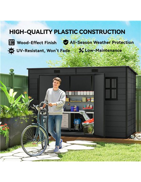 Outsunny 10 x 6 ft Resin Garden Shed, Outdoor Storage Shed with Floor, Windows, Lockable Doors and Vents, Dark Grey - pic 205324 | FastDaddyshop
