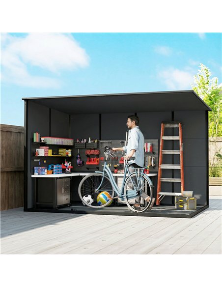 Outsunny 10 x 6 ft Resin Garden Shed, Outdoor Storage Shed with Floor, Windows, Lockable Doors and Vents, Dark Grey - pic 205325 | FastDaddyshop