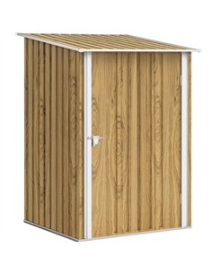 Outsunny 3.3 x 3.4ft Lean To Steel Garden Shed with Locking Door - Light Brown Wood Effect/White
