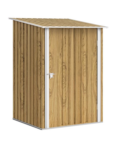Outsunny 3.3 x 3.4ft Lean To Steel Garden Shed with Locking Door - Light Brown Wood Effect/White - pic 205326 | FastDaddyshop