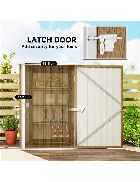 Outsunny 3.3 x 3.4ft Lean To Steel Garden Shed with Locking Door - Light Brown Wood Effect/White - pic 205330 | FastDaddyshop