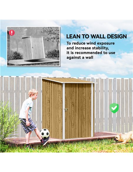 Outsunny 3.3 x 3.4ft Lean To Steel Garden Shed with Locking Door - Light Brown Wood Effect/White - pic 205331 | FastDaddyshop