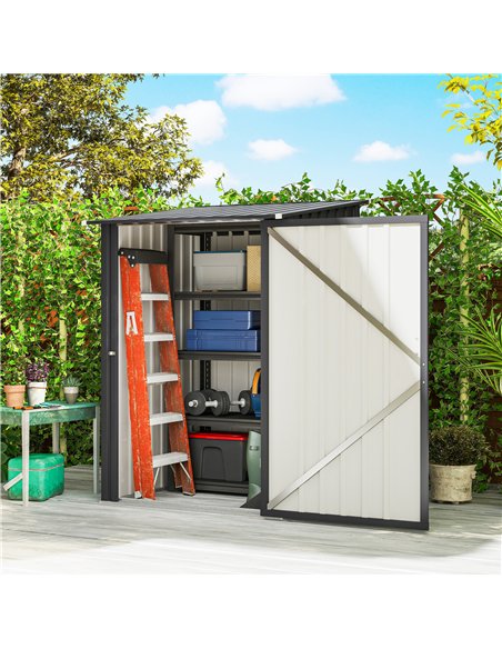 Outsunny 3.3 x 3.4ft Lean To Steel Garden Shed, with Locking Door - Dark Grey - pic 205336 | FastDaddyshop