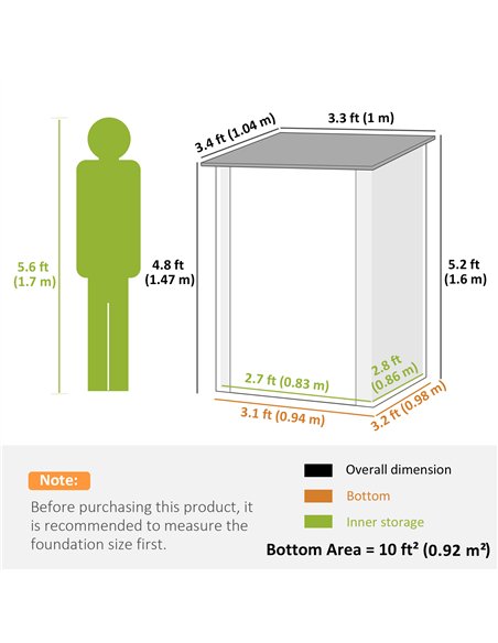 Outsunny 3.3 x 3.4ft Lean To Steel Garden Shed, with Locking Door - Dark Grey - pic 205337 | FastDaddyshop