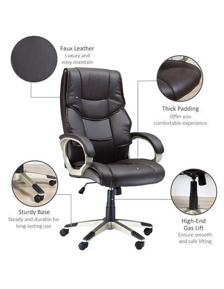 HOMCOM Home Office Chair High Back Computer Desk Chair with Faux Leather Adjustable Height Rocking Function Brown - pic 20534 | FastDaddyshop