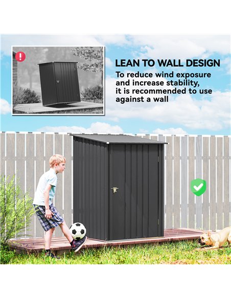 Outsunny 3.3 x 3.4ft Lean To Steel Garden Shed, with Locking Door - Dark Grey - pic 205340 | FastDaddyshop