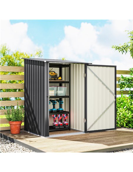 Outsunny 3.3 x 3.4ft Lean To Steel Garden Shed, with Locking Door - Dark Grey - pic 205341 | FastDaddyshop