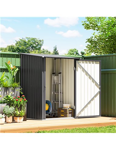 Outsunny 3.3 x 3.4ft Lean To Steel Garden Shed, with Locking Door - Dark Grey