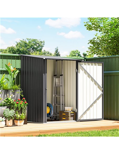 Outsunny 3.3 x 3.4ft Lean To Steel Garden Shed, with Locking Door - Dark Grey - pic 205343 | FastDaddyshop
