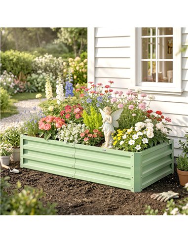 Outsunny Raised Beds for Garden, Galvanised Outdoor Planters, for Herbs and Vegetables, Use for Patio, Garden, Balcony