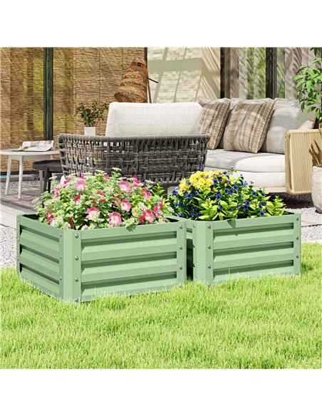 Outsunny Set of Two 60 x 60cm Steel Planter Boxes - Light Green - pic 205354 | FastDaddyshop