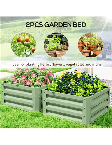 Outsunny Set of Two 60 x 60cm Steel Planter Boxes - Light Green