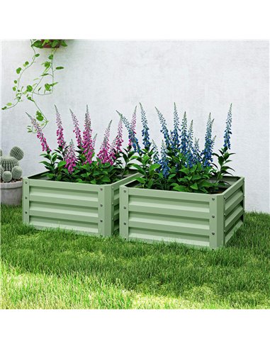 Outsunny Set of Two 60 x 60cm Steel Planter Boxes - Light Green