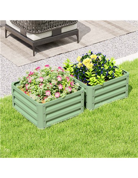 Outsunny Set of Two 60 x 60cm Steel Planter Boxes - Light Green - pic 205360 | FastDaddyshop