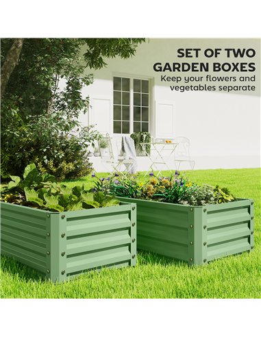 Outsunny Set of Two 110 x 50cm Steel Planter Boxes -  Light Green