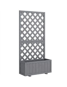 Outsunny Wood Planter with Trellis for Climbing Plants, Raised Bed, Planter Box with Drainage Holes to Grow Herbs Flowers, Grey