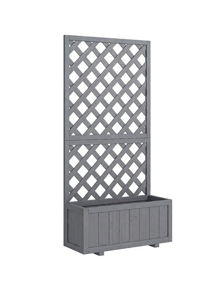 Outsunny Wood Planter with Trellis for Climbing Plants, Raised Bed, Planter Box with Drainage Holes to Grow Herbs Flowers, Grey - pic 205371 | FastDaddyshop