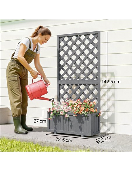Outsunny Wood Planter with Trellis for Climbing Plants, Raised Bed, Planter Box with Drainage Holes to Grow Herbs Flowers, Grey - pic 205373 | FastDaddyshop