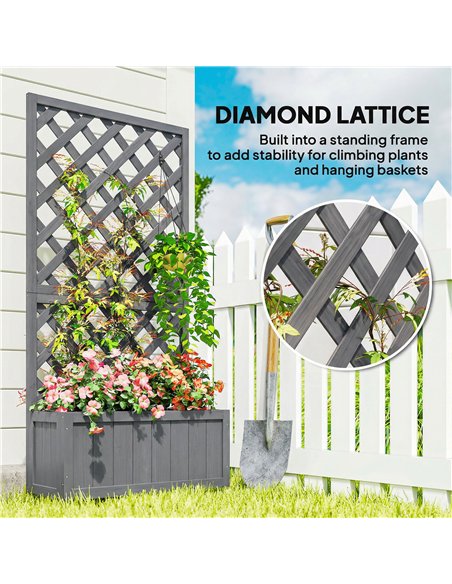 Outsunny Wood Planter with Trellis for Climbing Plants, Raised Bed, Planter Box with Drainage Holes to Grow Herbs Flowers, Grey - pic 205374 | FastDaddyshop