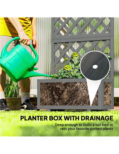 Outsunny Wood Planter with Trellis for Climbing Plants, Raised Bed, Planter Box with Drainage Holes to Grow Herbs Flowers, Grey