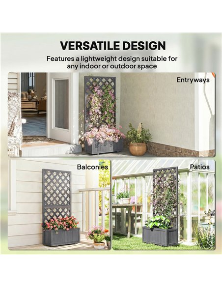 Outsunny Wood Planter with Trellis for Climbing Plants, Raised Bed, Planter Box with Drainage Holes to Grow Herbs Flowers, Grey - pic 205376 | FastDaddyshop