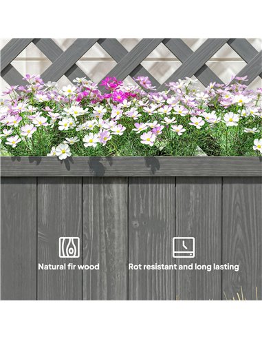 Outsunny Wood Planter with Trellis for Climbing Plants, Raised Bed, Planter Box with Drainage Holes to Grow Herbs Flowers, Grey
