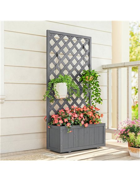 Outsunny Wood Planter with Trellis for Climbing Plants, Raised Bed, Planter Box with Drainage Holes to Grow Herbs Flowers, Grey - pic 205378 | FastDaddyshop