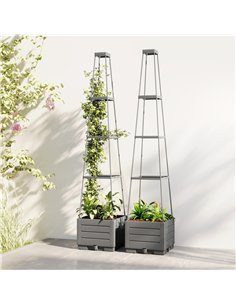 Outsunny 2 Pack Raised Garden Bed with Trellis, Plastic Outdoor Planter Box with Removable Drainage Tray 2