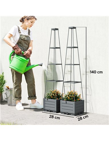 Outsunny 2 Pack Raised Garden Bed with Trellis, Plastic Outdoor Planter Box with Removable Drainage Tray