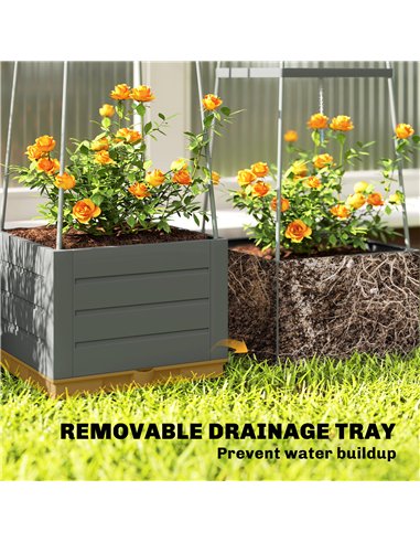 Outsunny 2 Pack Raised Garden Bed with Trellis, Plastic Outdoor Planter Box with Removable Drainage Tray