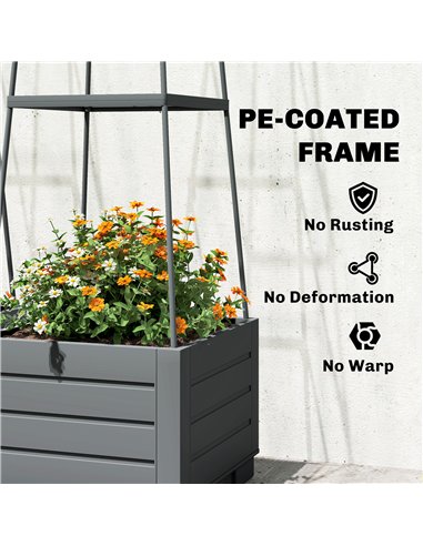Outsunny 2 Pack Raised Garden Bed with Trellis, Plastic Outdoor Planter Box with Removable Drainage Tray