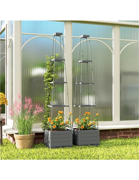 Outsunny 2 Pack Raised Garden Bed with Trellis, Plastic Outdoor Planter Box with Removable Drainage Tray - pic 205387 | FastDaddyshop