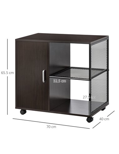 HOMCOM Printer Stand Home Office Mobile Storge File Cabinet Organizer with Castors, Door, Walnut Brown