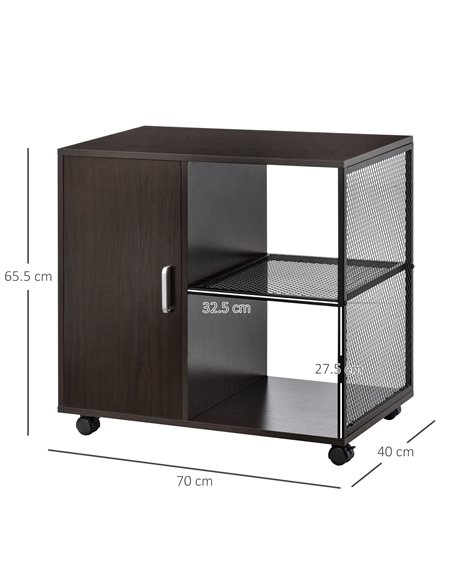 HOMCOM Printer Stand Home Office Mobile Storge File Cabinet Organizer with Castors, Door, Walnut Brown - pic 20539 | FastDaddyshop