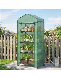 Outsunny 4 Tier Mini Portable Greenhouse Compact Plant Grow Shed Metal Frame PE Cover with Lockable Rolling Wheels , Green 2