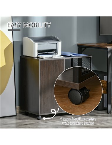 HOMCOM Printer Stand Home Office Mobile Storge File Cabinet Organizer with Castors, Door, Walnut Brown