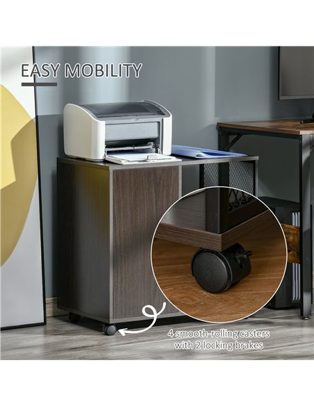 HOMCOM Printer Stand Home Office Mobile Storge File Cabinet Organizer with Castors, Door, Walnut Brown - pic 20540 | FastDaddyshop