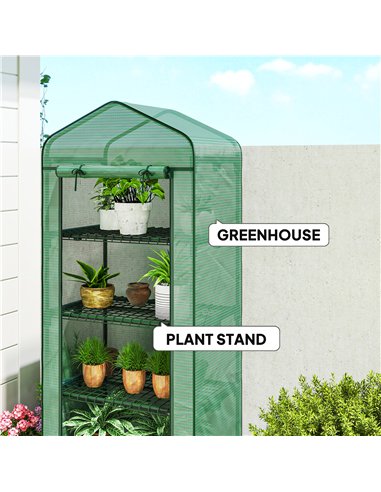 Outsunny 4 Tier Mini Portable Greenhouse Compact Plant Grow Shed Metal Frame PE Cover with Lockable Rolling Wheels , Green