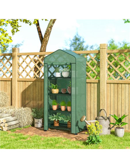 Outsunny 4 Tier Mini Portable Greenhouse Compact Plant Grow Shed Metal Frame PE Cover with Lockable Rolling Wheels , Green - pic 205406 | FastDaddyshop
