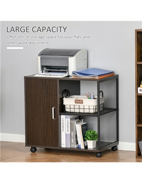 HOMCOM Printer Stand Home Office Mobile Storge File Cabinet Organizer with Castors, Door, Walnut Brown - pic 20541 | FastDaddyshop