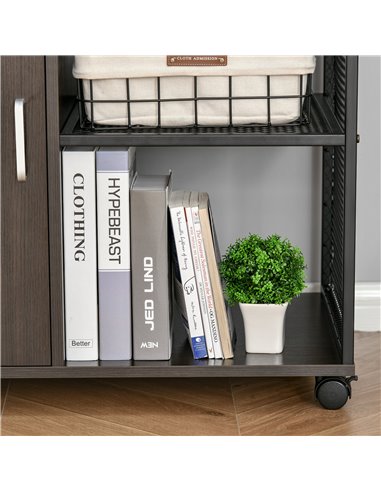 HOMCOM Printer Stand Home Office Mobile Storge File Cabinet Organizer with Castors, Door, Walnut Brown