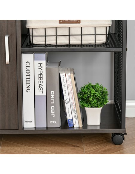 HOMCOM Printer Stand Home Office Mobile Storge File Cabinet Organizer with Castors, Door, Walnut Brown - pic 20542 | FastDaddyshop