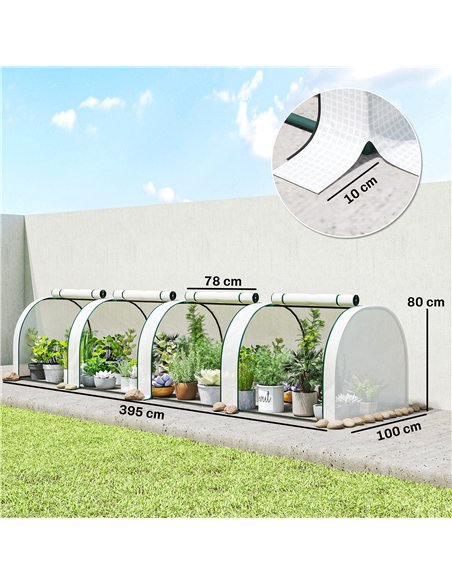 Outsunny 395  x 100 cm Low Tunnel Greenhouse - White - pic 205427 | FastDaddyshop