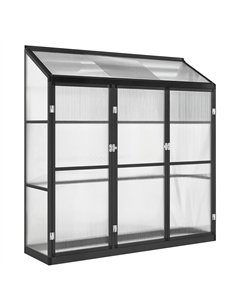 Outsunny 6 x 1.5ft Polycarbonate Greenhouse, Quick Setup, Lean-to Green House with 3 Hinged Doors, Top Vent, Black