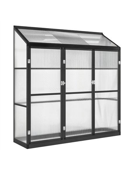 Outsunny 6 x 1.5ft Polycarbonate Greenhouse, Quick Setup, Lean-to Green House with 3 Hinged Doors, Top Vent, Black - pic 205443 | FastDaddyshop