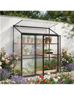 Outsunny 6 x 1.5ft Polycarbonate Greenhouse, Quick Setup, Lean-to Green House with 3 Hinged Doors, Top Vent, Black 2